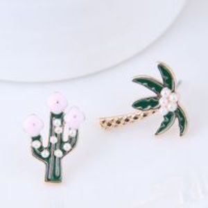 Green Palm Tree Stud Earrings